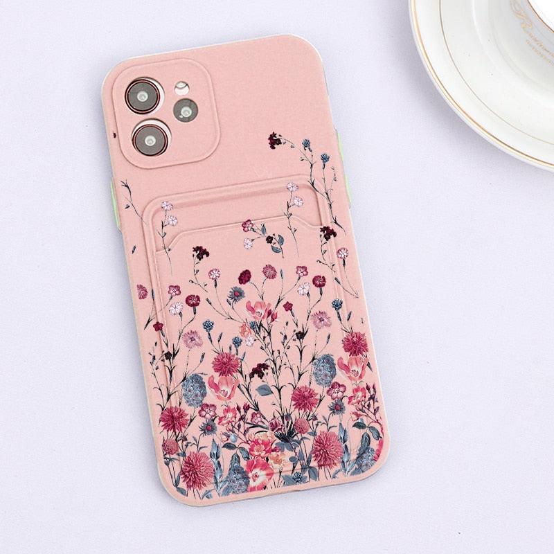 Fashionable Anti-Scratch Soft Lining Protective Case For iPhone Cases Card Holder Cute Flower Heart Phone Case For iPhone 12 13 Mini Pro Beautiful Design  Soft Iphone Case