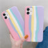 Fashionable Rainbow Silicone Luxury Case For iPhone 11 12 13 14 Pro Max XR X XS 7 8 Plus Mini Soft Shockproof Cover Creative Cute Rainbow Pink Stripe Line Soft Silicone Case