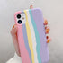 Fashionable Rainbow Silicone Luxury Case For iPhone 11 12 13 14 Pro Max XR X XS 7 8 Plus Mini Soft Shockproof Cover Creative Cute Rainbow Pink Stripe Line Soft Silicone Case