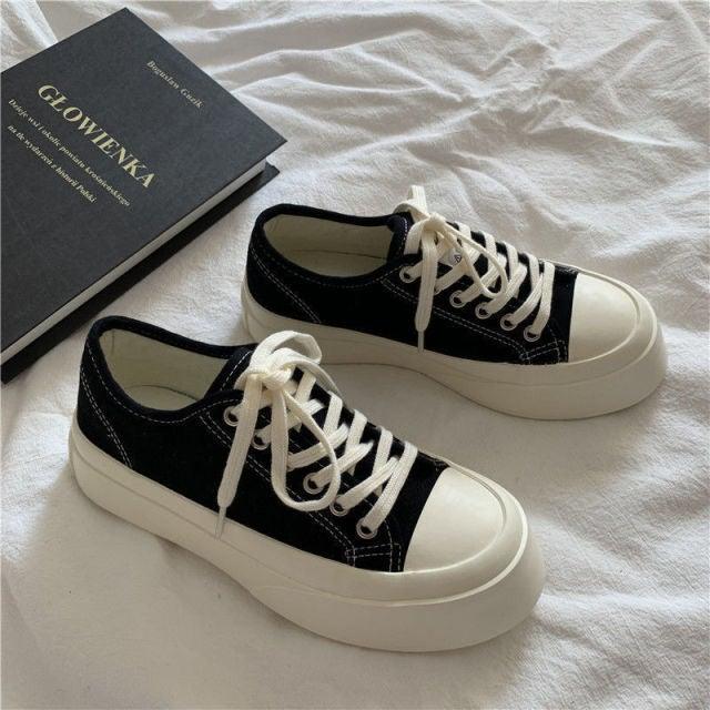 Flat White Sneakers Women's Sports Shoes Platform Vintage Casual Footwear Round Tennis  Athletic Canvas Trainers White Sneakers Low Top Canvas Sneakers