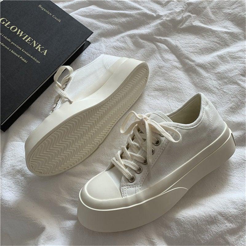 Flat White Sneakers Women's Sports Shoes Platform Vintage Casual Footwear Round Tennis  Athletic Canvas Trainers White Sneakers Low Top Canvas Sneakers