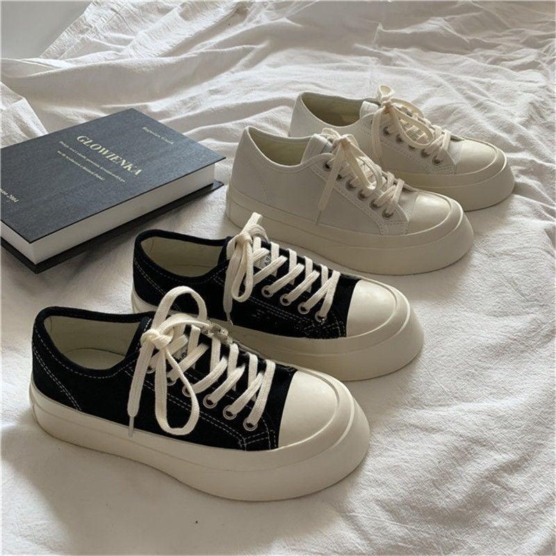 Flat White Sneakers Women's Sports Shoes Platform Vintage Casual Footwear Round Tennis  Athletic Canvas Trainers White Sneakers Low Top Canvas Sneakers