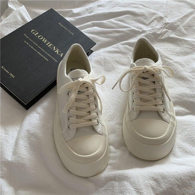 Flat White Sneakers Women's Sports Shoes Platform Vintage Casual Footwear Round Tennis  Athletic Canvas Trainers White Sneakers Low Top Canvas Sneakers