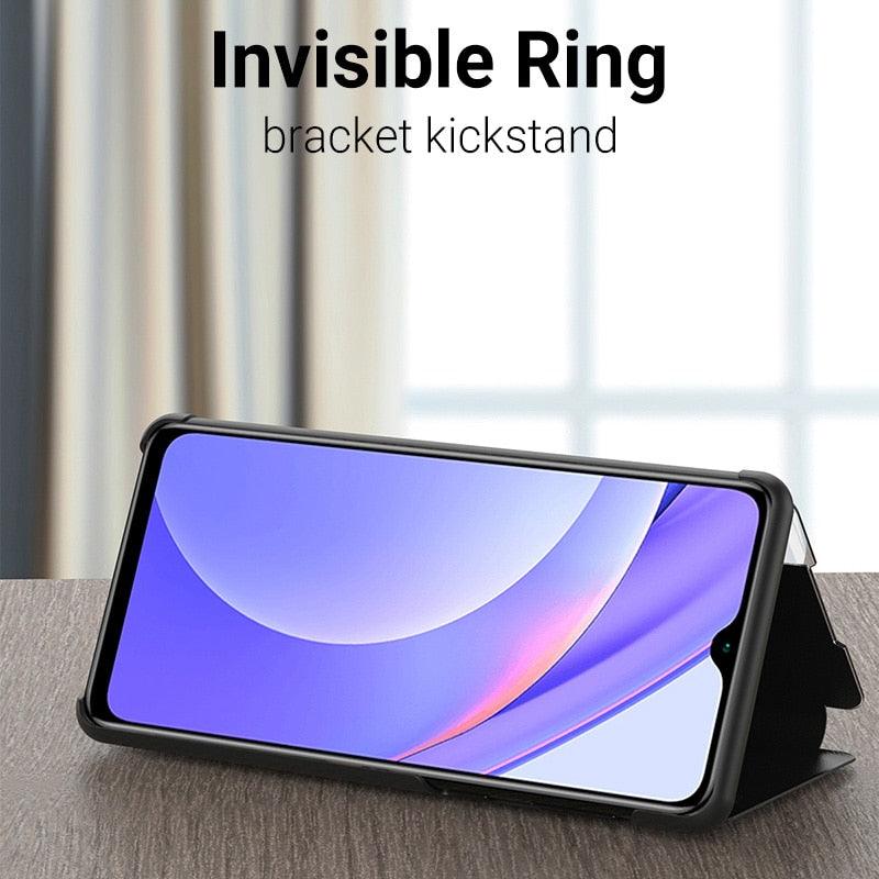 Flip Case for Xiaomi Redmi Note 11 11S 10 10s 9 9s Pro Max Mi 11T 10T Lite Poco X3 Smart Window View Shockproof PU Cover Slim Side Window View Smart Flip Leather Stand Case Cover for Xiaomi Redmi