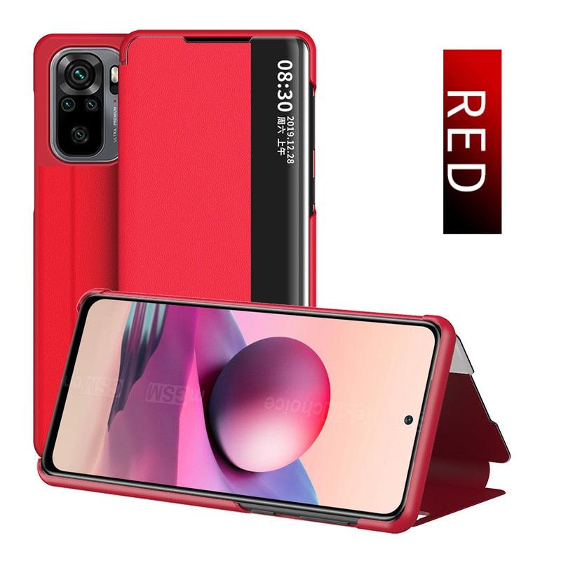 Flip Case for Xiaomi Redmi Note 11 11S 10 10s 9 9s Pro Max Mi 11T 10T Lite Poco X3 Smart Window View Shockproof PU Cover Slim Side Window View Smart Flip Leather Stand Case Cover for Xiaomi Redmi