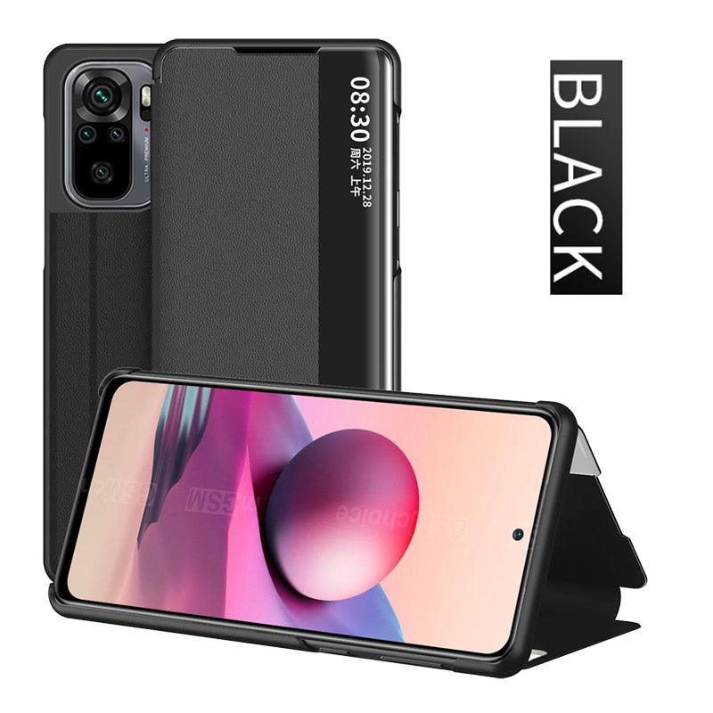 Flip Case for Xiaomi Redmi Note 11 11S 10 10s 9 9s Pro Max Mi 11T 10T Lite Poco X3 Smart Window View Shockproof PU Cover Slim Side Window View Smart Flip Leather Stand Case Cover for Xiaomi Redmi