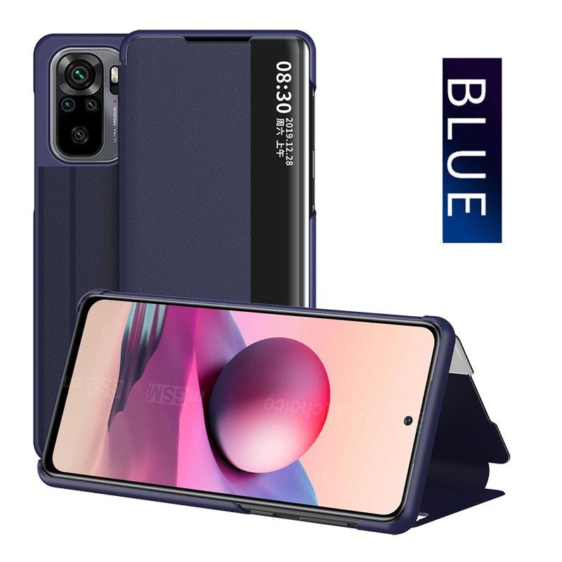 Flip Case for Xiaomi Redmi Note 11 11S 10 10s 9 9s Pro Max Mi 11T 10T Lite Poco X3 Smart Window View Shockproof PU Cover Slim Side Window View Smart Flip Leather Stand Case Cover for Xiaomi Redmi