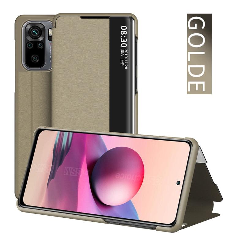 Flip Case for Xiaomi Redmi Note 11 11S 10 10s 9 9s Pro Max Mi 11T 10T Lite Poco X3 Smart Window View Shockproof PU Cover Slim Side Window View Smart Flip Leather Stand Case Cover for Xiaomi Redmi