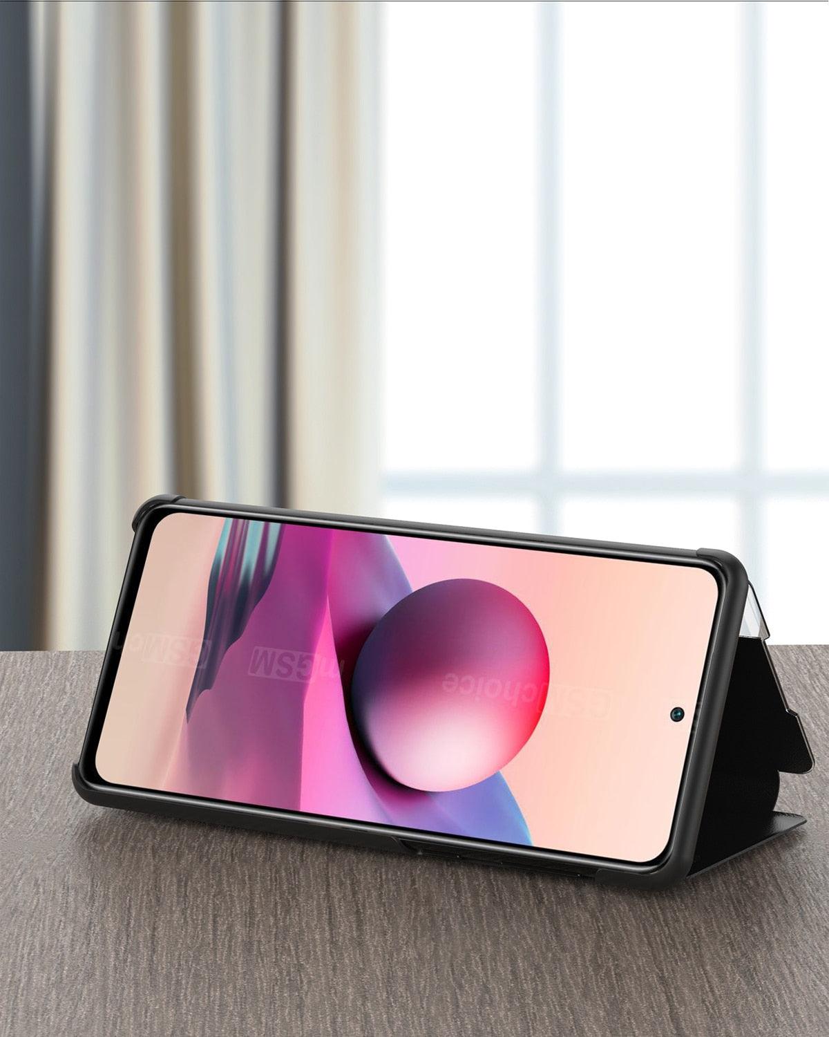 Flip Case for Xiaomi Redmi Note 11 11S 10 10s 9 9s Pro Max Mi 11T 10T Lite Poco X3 Smart Window View Shockproof PU Cover Slim Side Window View Smart Flip Leather Stand Case Cover for Xiaomi Redmi