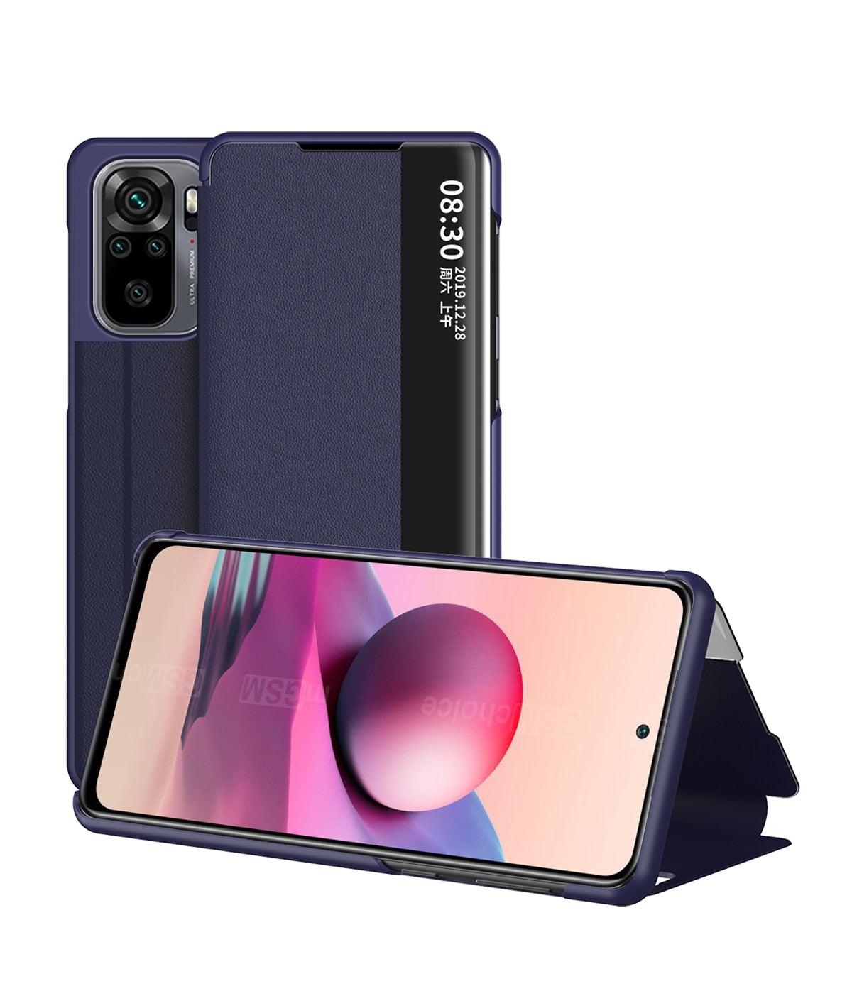 Flip Case for Xiaomi Redmi Note 11 11S 10 10s 9 9s Pro Max Mi 11T 10T Lite Poco X3 Smart Window View Shockproof PU Cover Slim Side Window View Smart Flip Leather Stand Case Cover for Xiaomi Redmi
