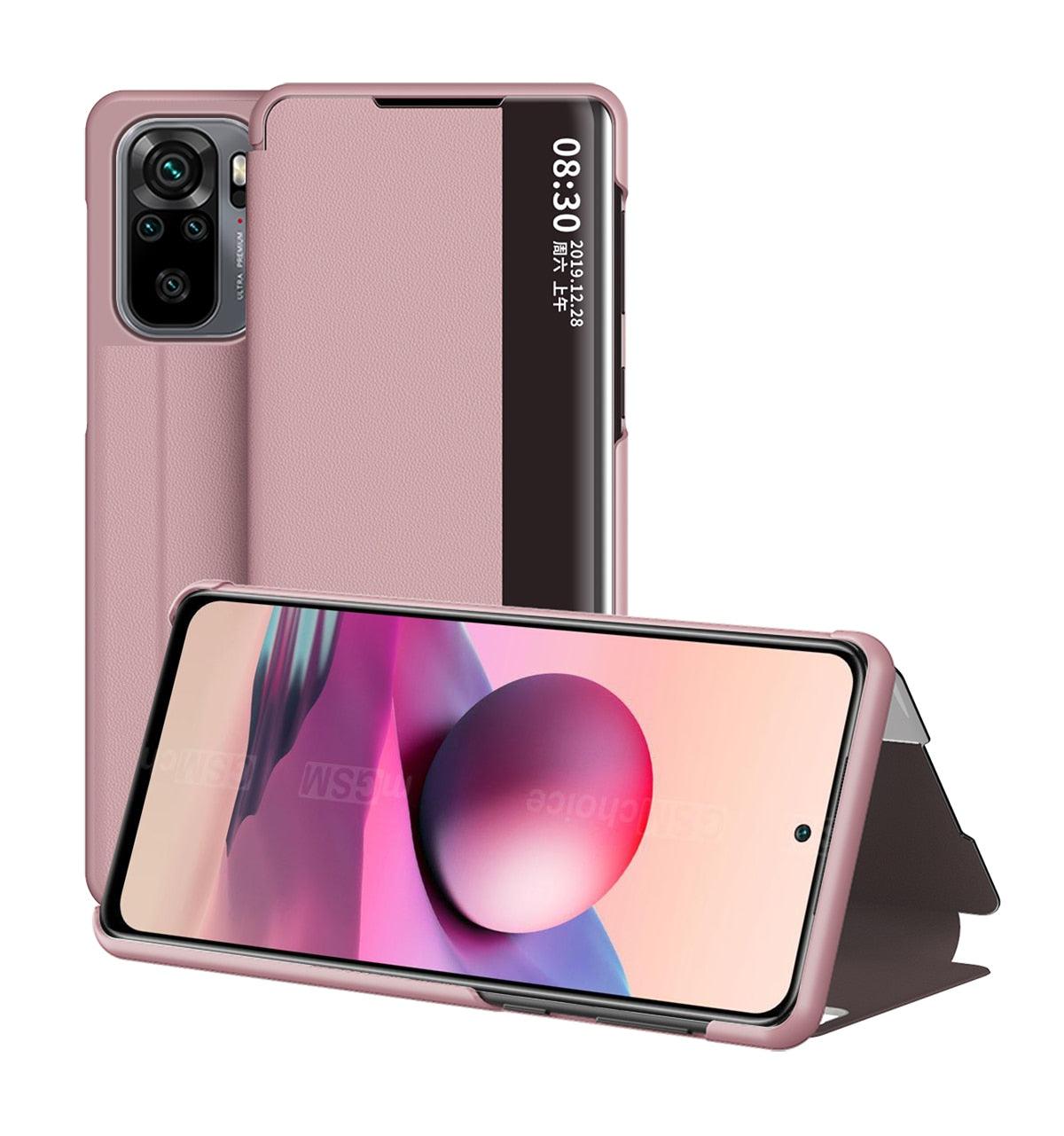 Flip Case for Xiaomi Redmi Note 11 11S 10 10s 9 9s Pro Max Mi 11T 10T Lite Poco X3 Smart Window View Shockproof PU Cover Slim Side Window View Smart Flip Leather Stand Case Cover for Xiaomi Redmi