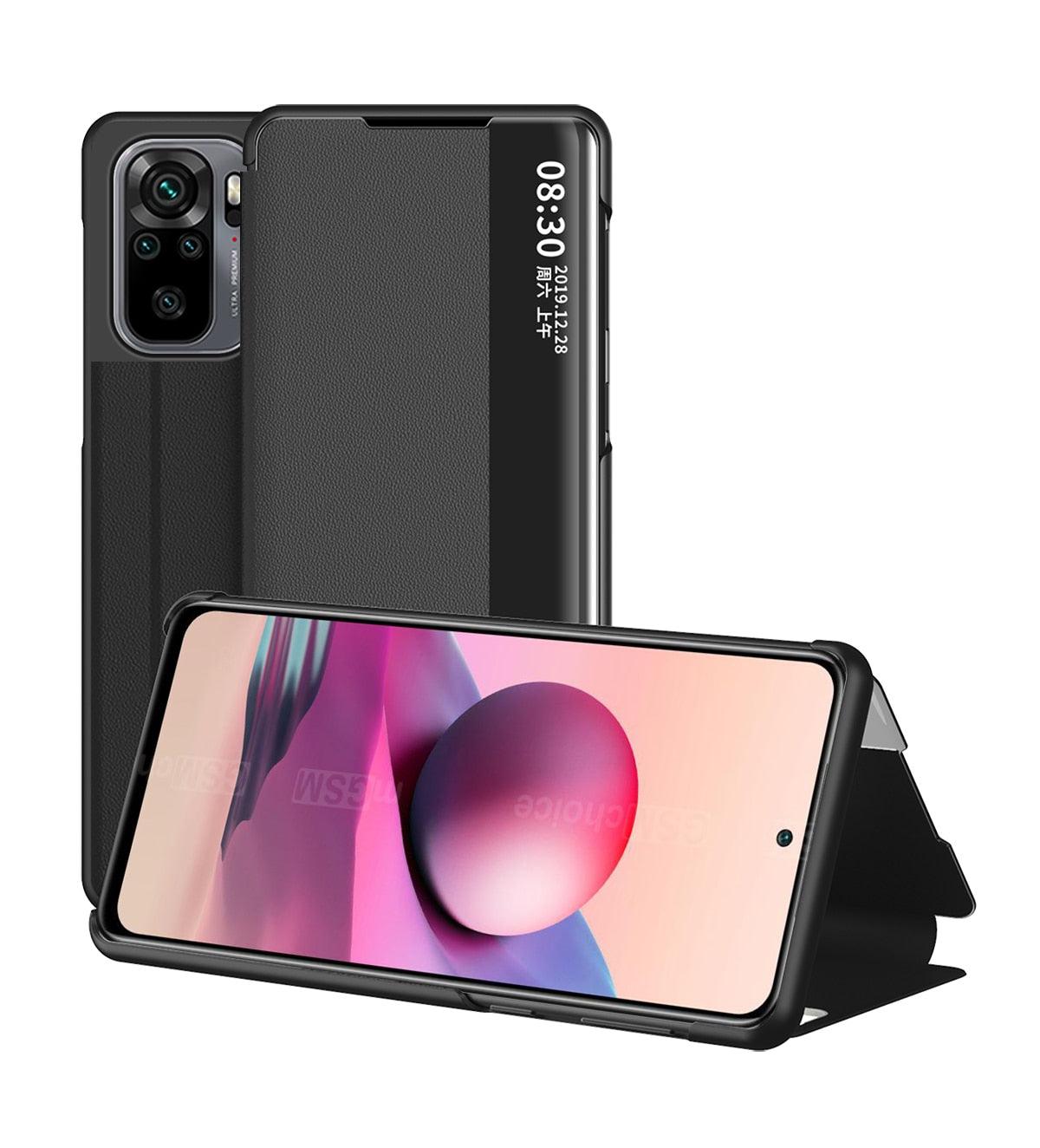 Flip Case for Xiaomi Redmi Note 11 11S 10 10s 9 9s Pro Max Mi 11T 10T Lite Poco X3 Smart Window View Shockproof PU Cover Slim Side Window View Smart Flip Leather Stand Case Cover for Xiaomi Redmi