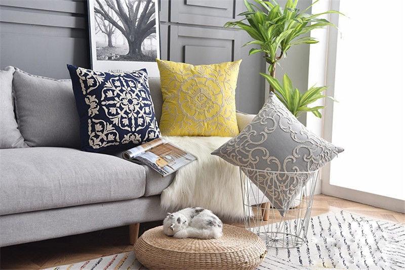 Floral Embroidered Throw Pillow Covers Cotton Pillowcase Sofa Couch For Home Decor Embroidery Throw Pillow Covers Square Cushion Case Modern Cushion Cover Square Pillowcase Decoration for Sofa Bed Chair Car 50x50cm