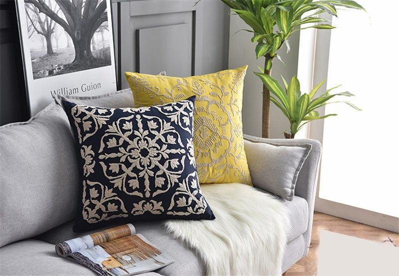 Floral Embroidered Throw Pillow Covers Cotton Pillowcase Sofa Couch For Home Decor Embroidery Throw Pillow Covers Square Cushion Case Modern Cushion Cover Square Pillowcase Decoration for Sofa Bed Chair Car 50x50cm