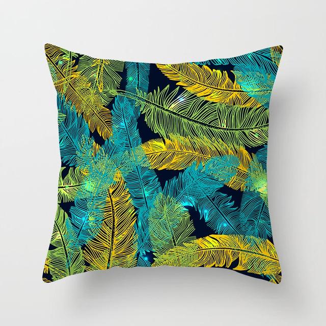 Flower Leaves Pattern Throw Pillow Case Teal Blue Cushion Covers Modern Teal Throw Pillow Covers Ocean Bohemia Decorative Couch Pillow Cases Sea Cotton Linen Decorative Pillowcases
