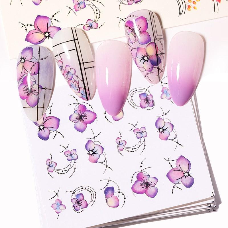 Flower Line Mixed Nail Water Decals Set Floral Leaf Snake Image Transfer Water Slider Colorful Nail Art Stickers Decor Tip Transfer Nail Decals Sticker For Pretty Girl Self-Adhesive Nail Decals Designer Nail Stickers for Acrylic