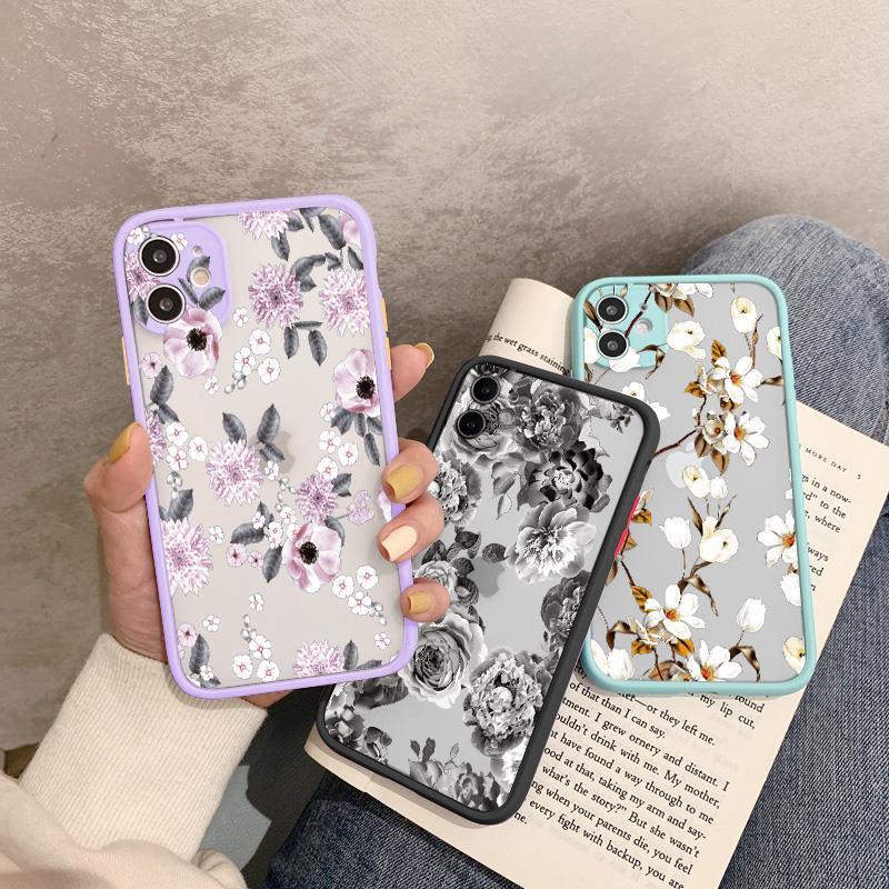 Flower Phone Case for iphone 11 12 13 Pro Max for iphone 7 8 Plus SE X XR XS MAX Painted Florals Picture Shockproof 3D Flower Hold Stand Phone Cover for Women Girls