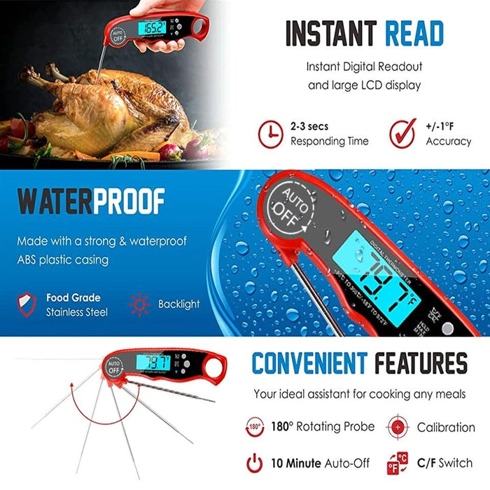 Food Digital Kitchen Thermometer For Meat Water Milk Waterproof Kitchen Cooking Food Thermometer with Probe Backlight & Calibration Best Quick Grill Meat Thermometer For Grilling BBQ Smoker Chefs Cooking Probe Waterproof Electronic Probe Kitchen Tools