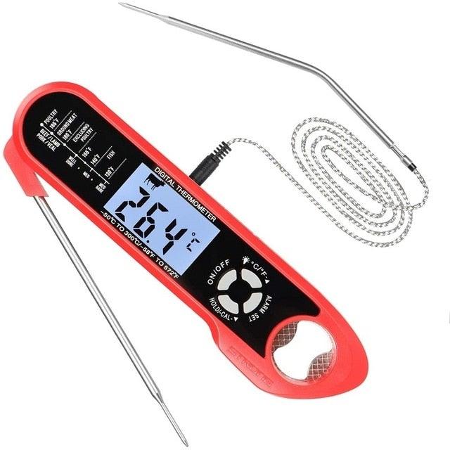 Food Kitchen Digital Meat BBQ Thermometer Dual Probe Design Waterproof Cooking Tools Instant Read Food Thermometer with Alarm and Calibration Function Waterproof Cooking Thermometer for Grilling Baking BBQ Candy Milk