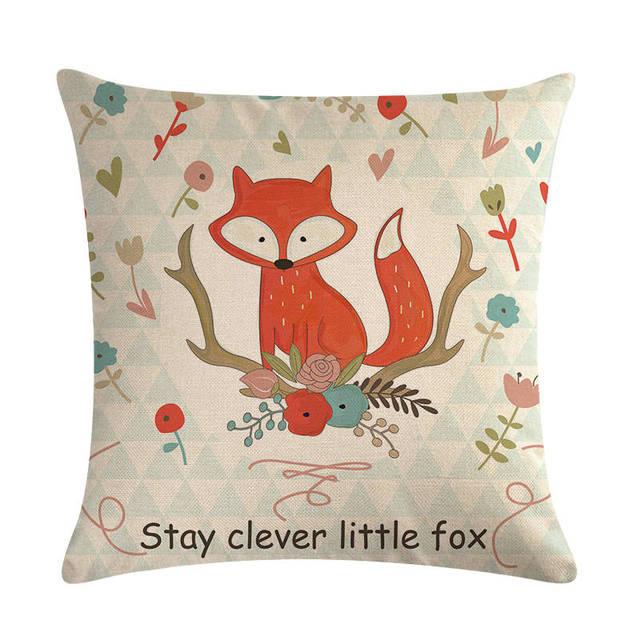 Forest Animal Fox Throw Pillow Covers Cute Cushion Cover Children Linen Cotton Teal Square Decorative for Sofa Pillow Case Decorative Cushion Pillowcases for Car Sofa Couch Woodland Girls Nursery Room Decor 45x45cm