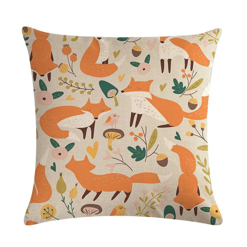 Forest Animal Fox Throw Pillow Covers Cute Cushion Cover Children Linen Cotton Teal Square Decorative for Sofa Pillow Case Decorative Cushion Pillowcases for Car Sofa Couch Woodland Girls Nursery Room Decor 45x45cm
