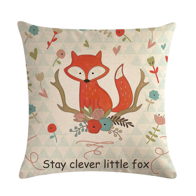 Forest Animal Fox Throw Pillow Covers Cute Cushion Cover Children Linen Cotton Teal Square Decorative for Sofa Pillow Case Decorative Cushion Pillowcases for Car Sofa Couch Woodland Girls Nursery Room Decor 45x45cm