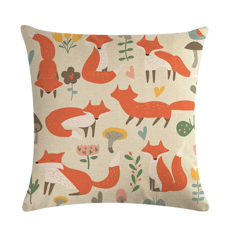 Forest Animal Fox Throw Pillow Covers Cute Cushion Cover Children Linen Cotton Teal Square Decorative for Sofa Pillow Case Decorative Cushion Pillowcases for Car Sofa Couch Woodland Girls Nursery Room Decor 45x45cm