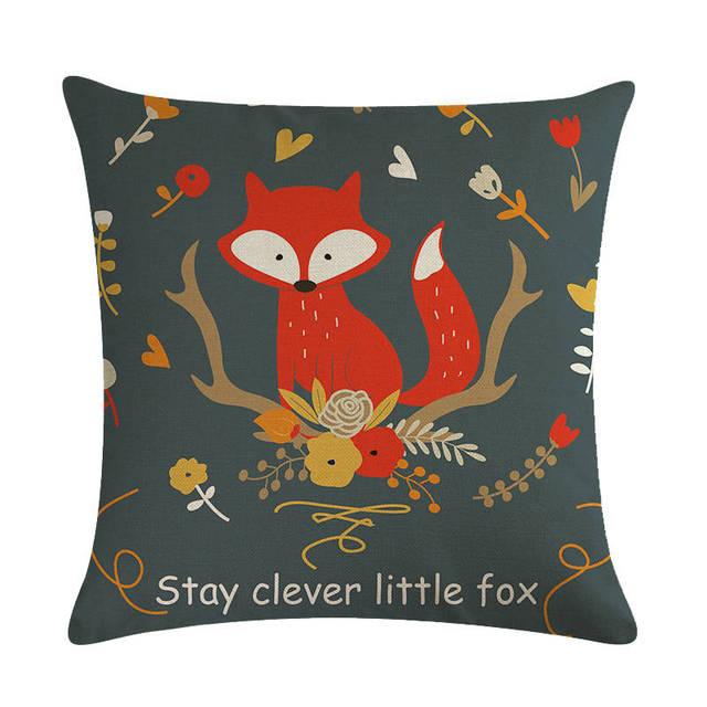 Forest Animal Fox Throw Pillow Covers Cute Cushion Cover Children Linen Cotton Teal Square Decorative for Sofa Pillow Case Decorative Cushion Pillowcases for Car Sofa Couch Woodland Girls Nursery Room Decor 45x45cm