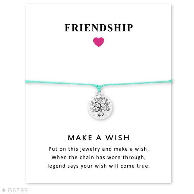 Friendship Jewelry Card Make A Wish Silver Tree Of Life Charm Bracelets Promise Distance Matching Bracelet Adjustable Handmade Tree Of Life Bracelet Friendship Bracelet Thank You Jewelry With Message Card