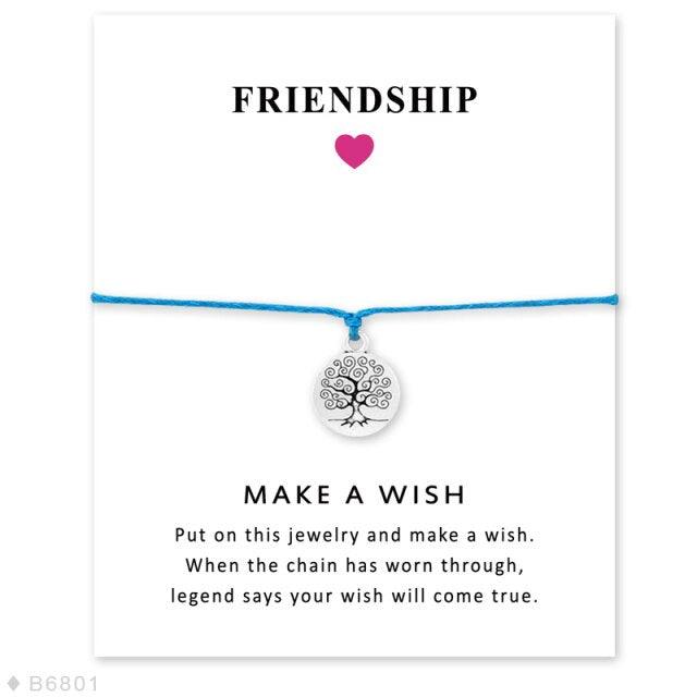 Friendship Jewelry Card Make A Wish Silver Tree Of Life Charm Bracelets Promise Distance Matching Bracelet Adjustable Handmade Tree Of Life Bracelet Friendship Bracelet Thank You Jewelry With Message Card