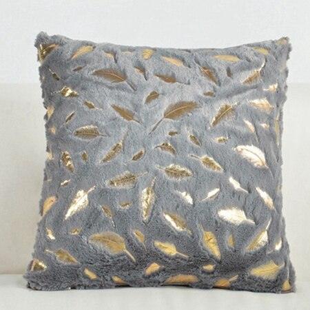 Fur Cushion Cover Pillowcases Solid Color White Gray Pink Red Black Decorative Christmas Throw Pillow Covers Plush Faux Fur With Gold Feathers Gilding Cushion Covers Cases Soft Fuzzy Cute Pillowcase For Couch Bed