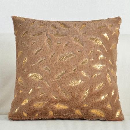 Fur Cushion Cover Pillowcases Solid Color White Gray Pink Red Black Decorative Christmas Throw Pillow Covers Plush Faux Fur With Gold Feathers Gilding Cushion Covers Cases Soft Fuzzy Cute Pillowcase For Couch Bed