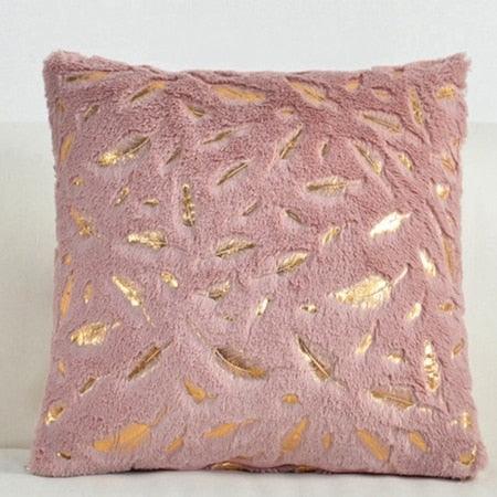 Fur Cushion Cover Pillowcases Solid Color White Gray Pink Red Black Decorative Christmas Throw Pillow Covers Plush Faux Fur With Gold Feathers Gilding Cushion Covers Cases Soft Fuzzy Cute Pillowcase For Couch Bed