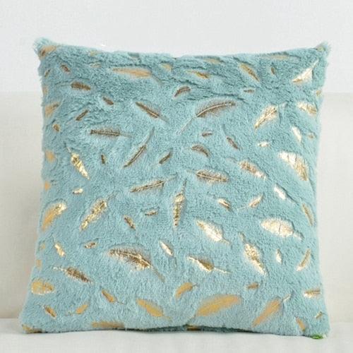 Fur Cushion Cover Pillowcases Solid Color White Gray Pink Red Black Decorative Christmas Throw Pillow Covers Plush Faux Fur With Gold Feathers Gilding Cushion Covers Cases Soft Fuzzy Cute Pillowcase For Couch Bed