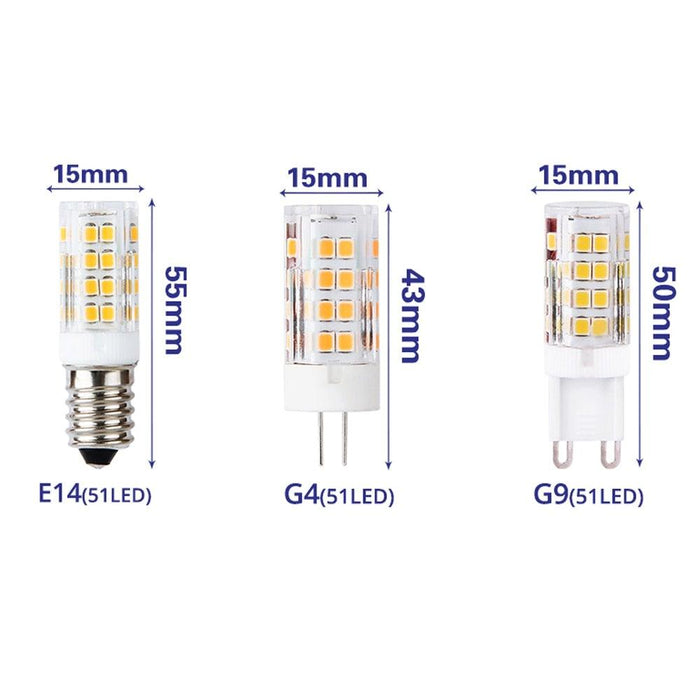 G9 G4 E14 LED Bulb 5W AC220V LED Corn Lamp SMD 2835 51LEDs White / Warm white Replace halogen lamp 1PCS Bulb Dimmable 4W, 40 Watt T4 G9 Halogen Equivalent, 2700K Soft Warm White, 120V No-Flicker, Chandelier Lighting