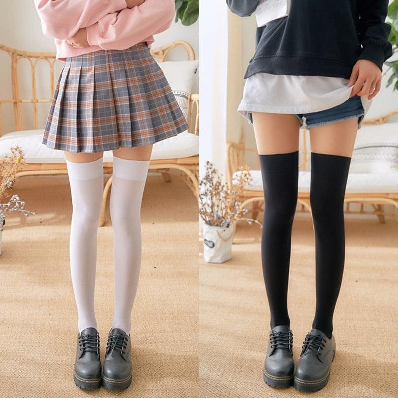 Girls Fashion School Student Socks Opaque Over Knee Thigh High Elastic Stockings for Women - ALLURELATION - - Stevvex.com