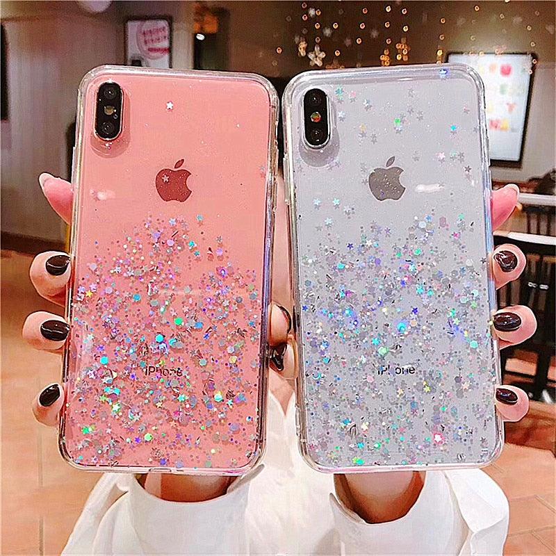 Glitter Luxury Soft Phone Case For iPhone 13 mini 12 Pro 11 ProMax For iPhone XR XS Max X 8 7 6s 6 Plus Back Cover Case Clear Glitter Sparkly Phone case for Women and Girls