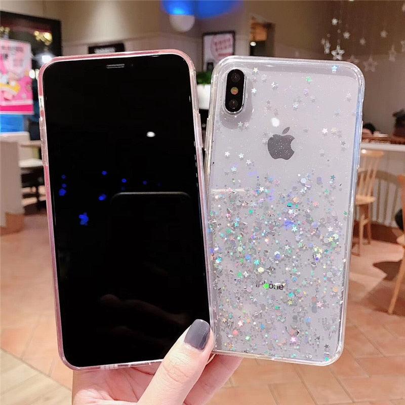 Glitter Luxury Soft Phone Case For iPhone 13 mini 12 Pro 11 ProMax For iPhone XR XS Max X 8 7 6s 6 Plus Back Cover Case Clear Glitter Sparkly Phone case for Women and Girls
