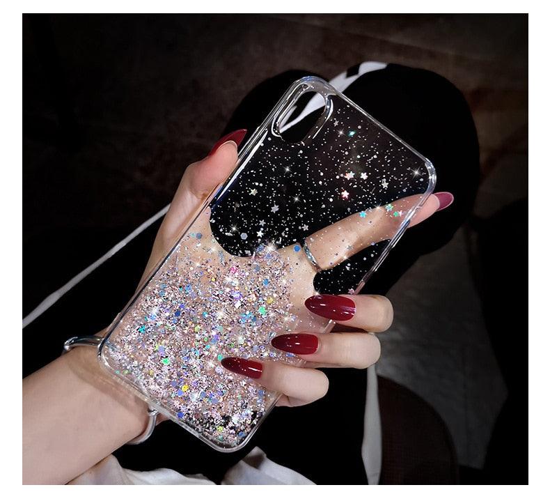 Glitter Luxury Soft Phone Case For iPhone 13 mini 12 Pro 11 ProMax For iPhone XR XS Max X 8 7 6s 6 Plus Back Cover Case Clear Glitter Sparkly Phone case for Women and Girls