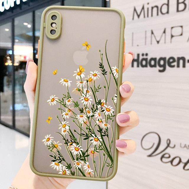 Hand Painted Phone Case For iphone X XS MAX XR Flower Cover Hard Shockproof Case For iPhone 6s 7 8 Plus SE 2 13 12 11 14 pro Flower Clear Floral Pattern for Woman Girl Frosted Hard PC Back Protective Bumper Silicone Shockproof for iPhone