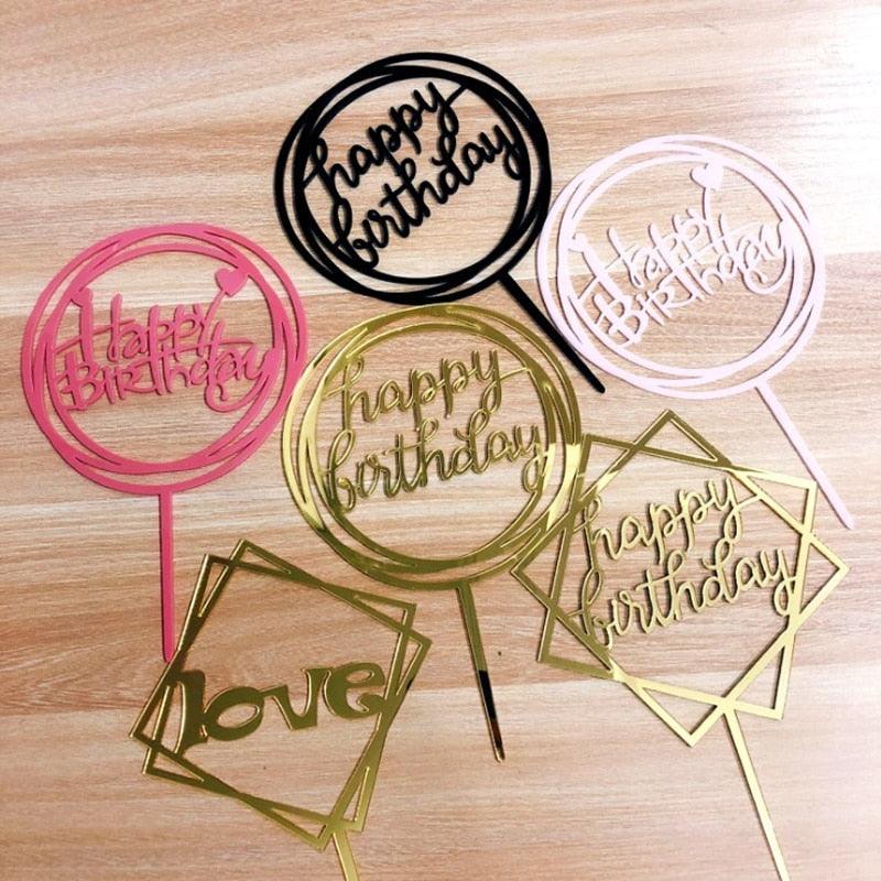 Happy Birthday Love Flag Cake Topper Happy Birthday Cake Toppers Cake Topper Birthday Cake Topper Double Sided For Anniversaries And Parties Silver Acrylic Letter Gold Silver Cake Top Flag Decoration for Birthday Party Wedding Supplies