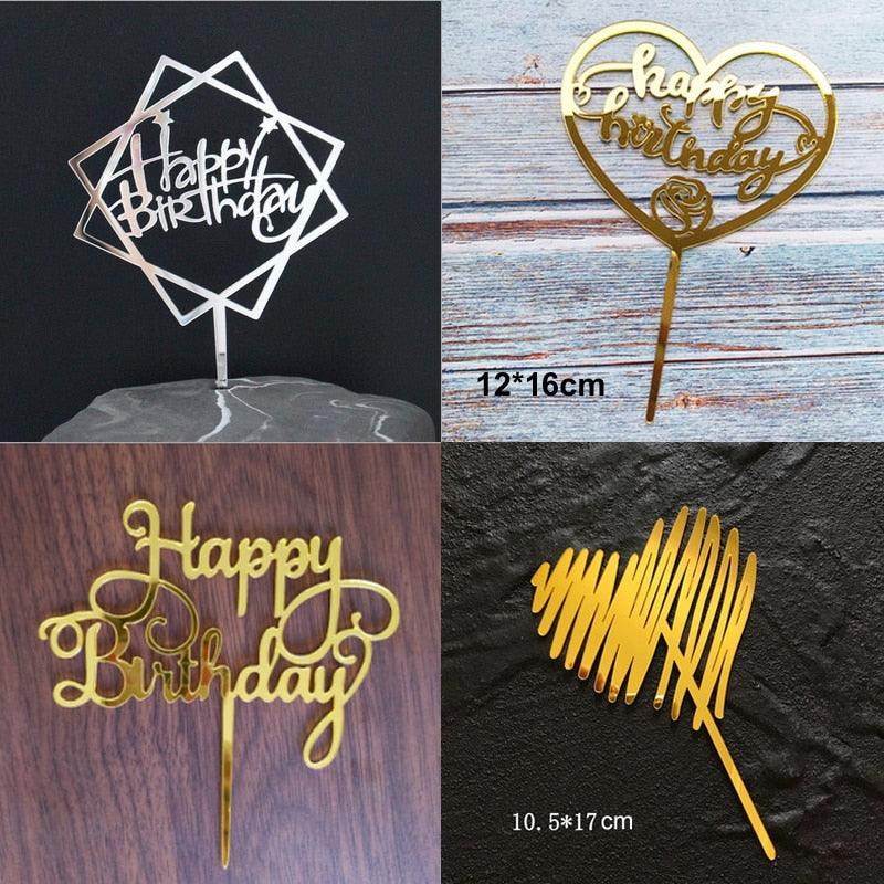 Happy Birthday Love Flag Cake Topper Happy Birthday Cake Toppers Cake Topper Birthday Cake Topper Double Sided For Anniversaries And Parties Silver Acrylic Letter Gold Silver Cake Top Flag Decoration for Birthday Party Wedding Supplies