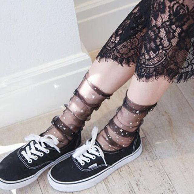 High Quality Lace Socks Women Transparent Mesh Ankle Socks Ladies Ultra-Thin Princess Tulle Socks For Women