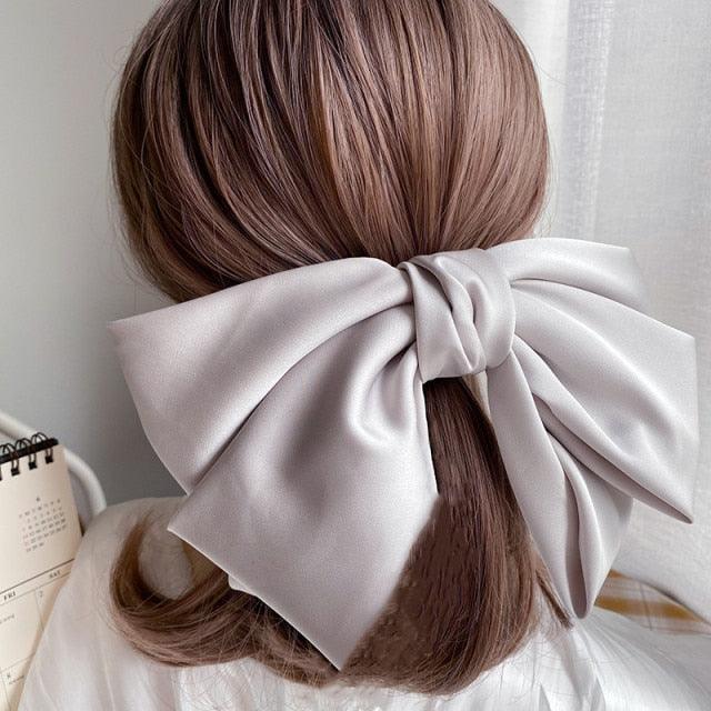 High Quatity Solid Color Big Bow Hairpins For Girl Popular Hair Clip For Women Sweet Two-layer Satin Hairgrip Gorgeous Hair Accessories For Women