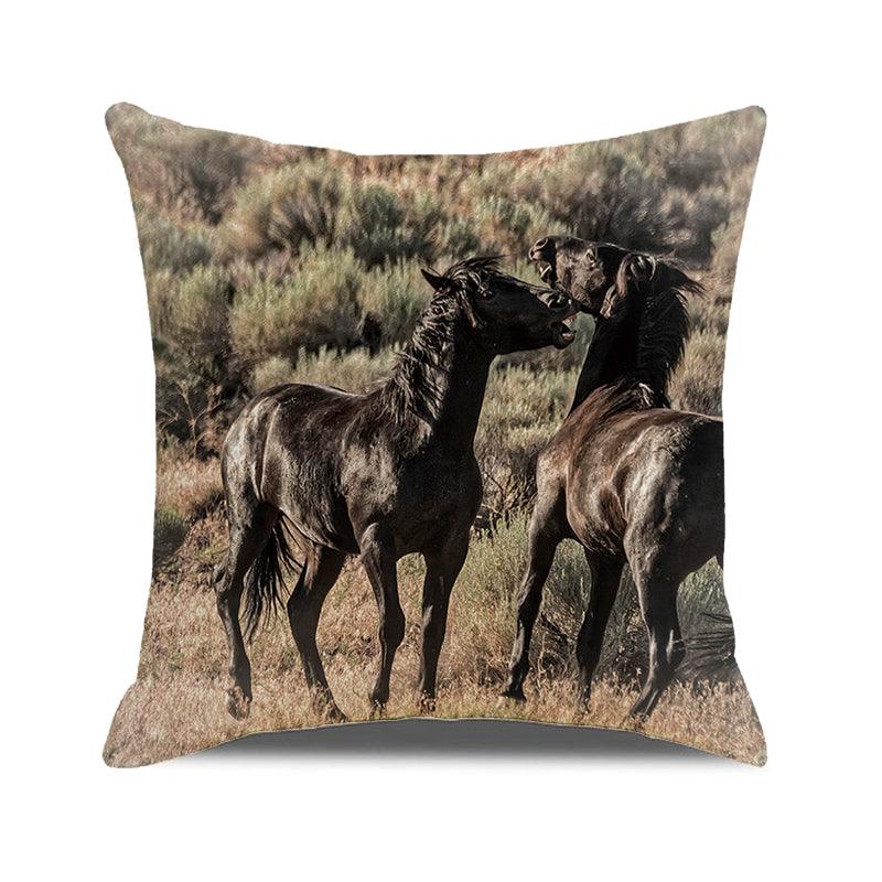Horse Pattern Pillow Cover Running Horses Cotton Linen Square Cushion Cover Standard Pillowcase for Men Women Home Decorative Sofa Armchair Bedroom Livingroom Farmhouse 45x45CM