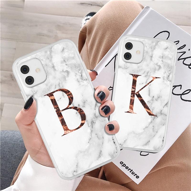 Initial Letter A Z Fashion Phone Case For iPhone 13 Pro Max 11 Pro Max 12 Pro Max 12 Mini 13Mini Luxury Letter Texture Screen Camera Protection Shockproof Soft Bumper Soft Cover