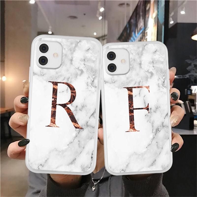 Initial Letter A Z Fashion Phone Case For iPhone 13 Pro Max 11 Pro Max 12 Pro Max 12 Mini 13Mini Luxury Letter Texture Screen Camera Protection Shockproof Soft Bumper Soft Cover
