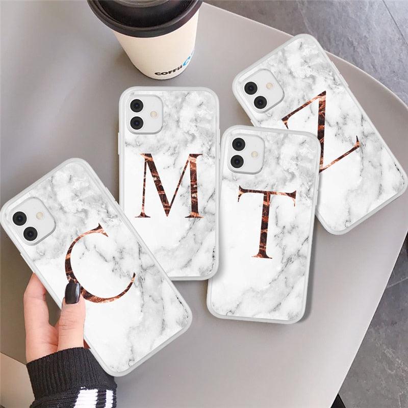 Initial Letter A Z Fashion Phone Case For iPhone 13 Pro Max 11 Pro Max 12 Pro Max 12 Mini 13Mini Luxury Letter Texture Screen Camera Protection Shockproof Soft Bumper Soft Cover