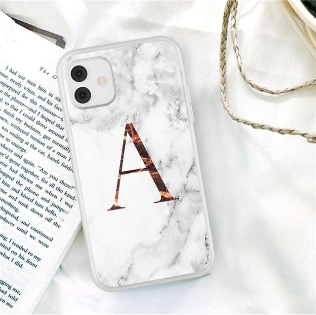 Initial Letter A Z Fashion Phone Case For iPhone 13 Pro Max 11 Pro Max 12 Pro Max 12 Mini 13Mini Luxury Letter Texture Screen Camera Protection Shockproof Soft Bumper Soft Cover