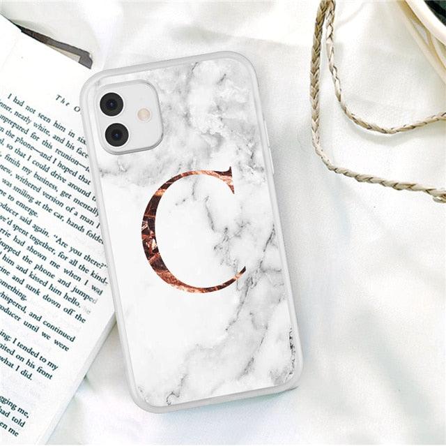 Initial Letter A Z Fashion Phone Case For iPhone 13 Pro Max 11 Pro Max 12 Pro Max 12 Mini 13Mini Luxury Letter Texture Screen Camera Protection Shockproof Soft Bumper Soft Cover